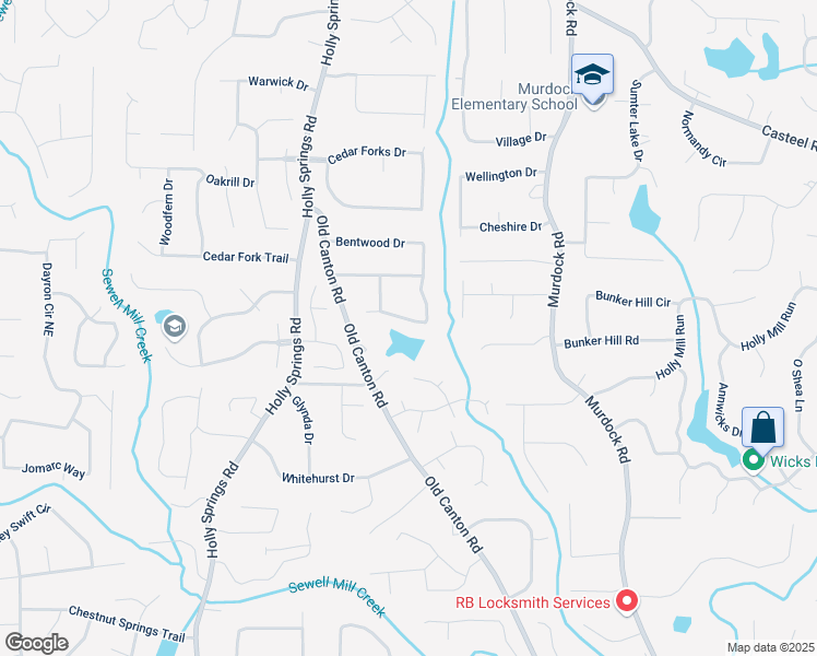 map of restaurants, bars, coffee shops, grocery stores, and more near 2911 Bentwood Drive in Marietta