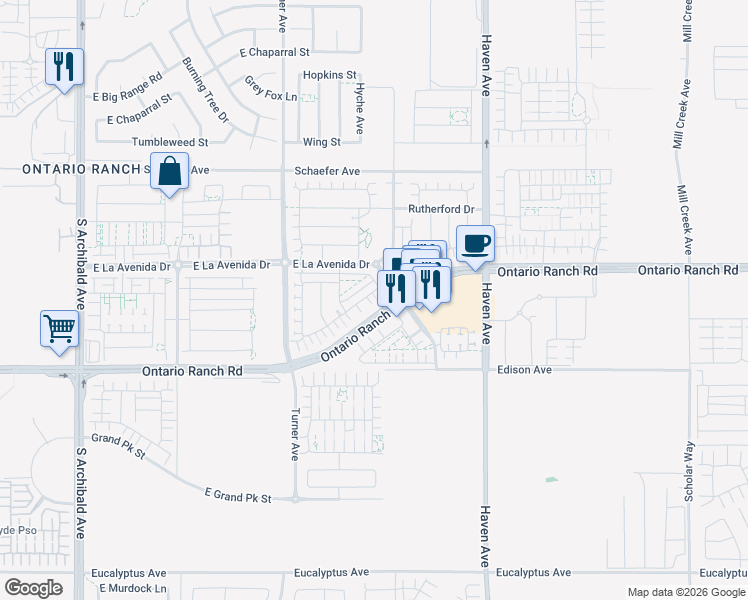 map of restaurants, bars, coffee shops, grocery stores, and more near in Ontario