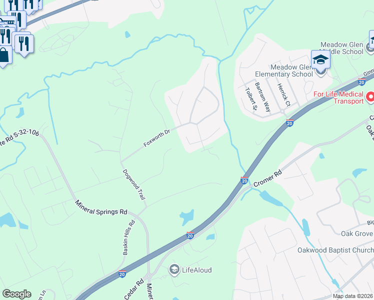 map of restaurants, bars, coffee shops, grocery stores, and more near 304 Black Walnut Drive in Lexington