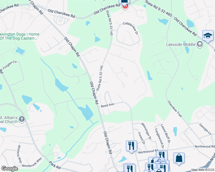 map of restaurants, bars, coffee shops, grocery stores, and more near 129 Barrington Drive in Lexington