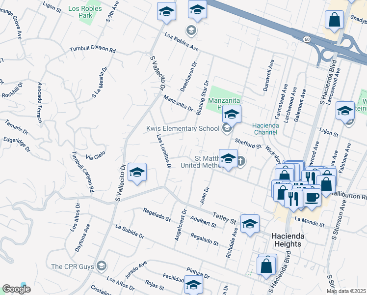map of restaurants, bars, coffee shops, grocery stores, and more near 15431 Newton Street in La Puente