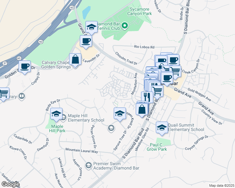 map of restaurants, bars, coffee shops, grocery stores, and more near 22905 Estoril Drive in Diamond Bar