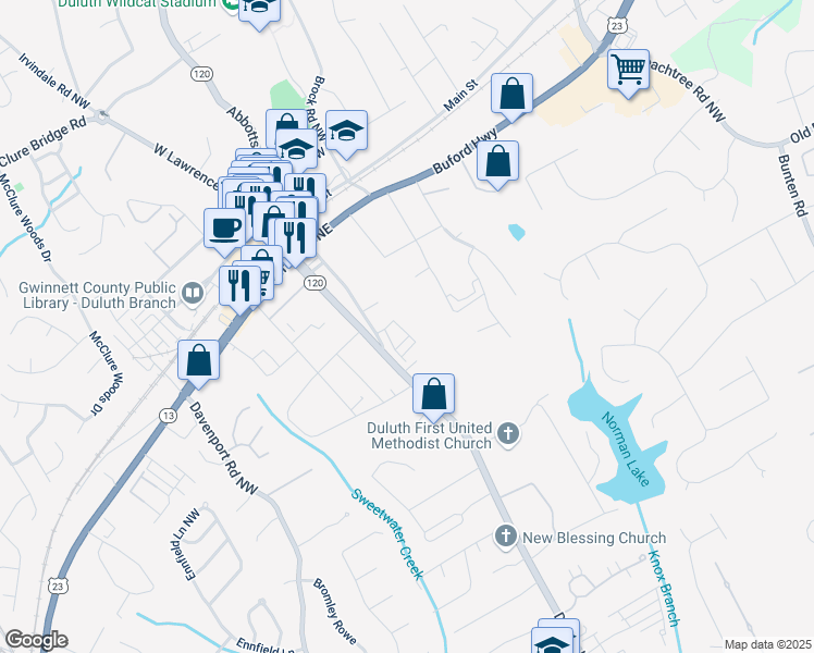 map of restaurants, bars, coffee shops, grocery stores, and more near 3483 Monarch Avenue in Duluth