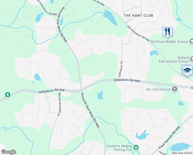 map of restaurants, bars, coffee shops, grocery stores, and more near 4176 Stilesboro Road Northwest in Kennesaw