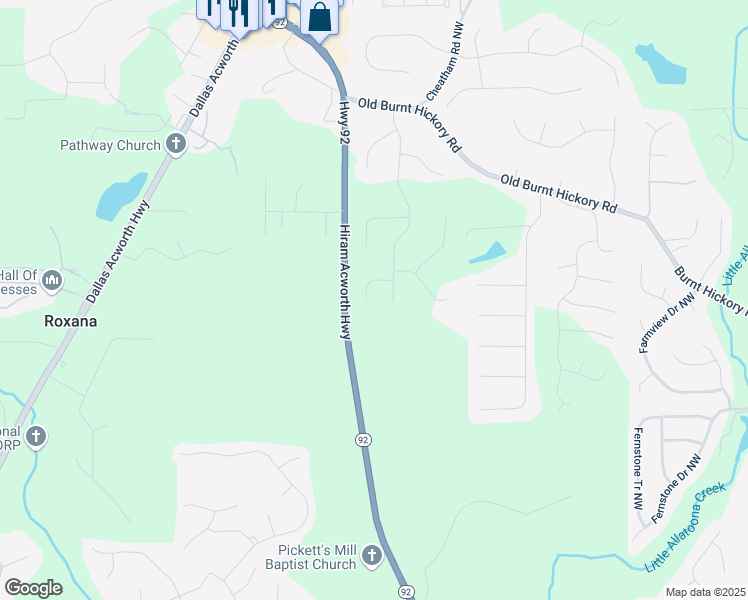 map of restaurants, bars, coffee shops, grocery stores, and more near 111 Trellis Court in Acworth