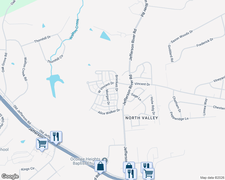 map of restaurants, bars, coffee shops, grocery stores, and more near 629 West Vincent Drive in Athens