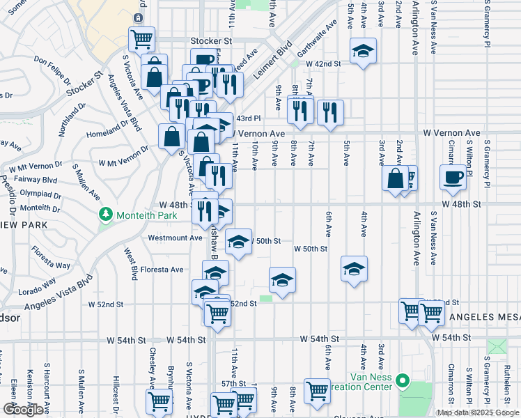 map of restaurants, bars, coffee shops, grocery stores, and more near 4719 9th Avenue in Los Angeles