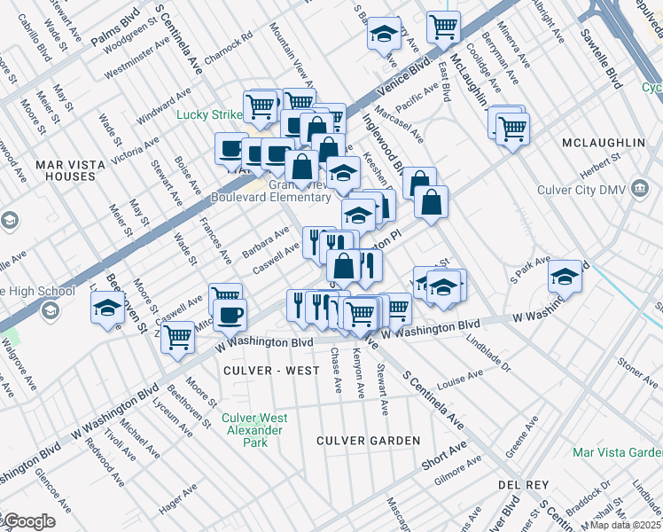 map of restaurants, bars, coffee shops, grocery stores, and more near in Los Angeles