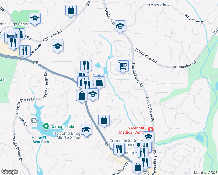 map of restaurants, bars, coffee shops, grocery stores, and more near 216 Buckland Drive in Alpharetta