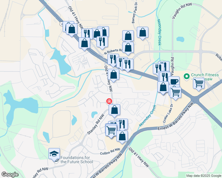 map of restaurants, bars, coffee shops, grocery stores, and more near 1983 Old 41 Highway Northwest in Kennesaw