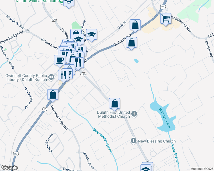 map of restaurants, bars, coffee shops, grocery stores, and more near 3493 Monarch Avenue in Duluth