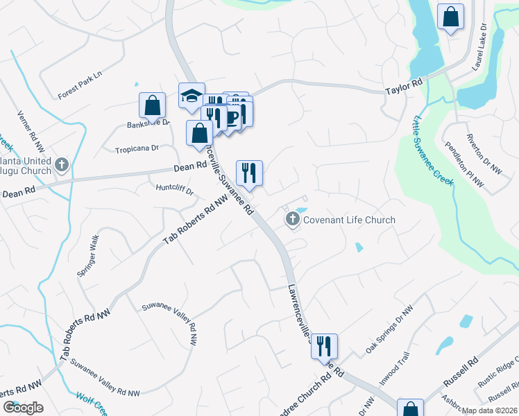 map of restaurants, bars, coffee shops, grocery stores, and more near 2009 Lawrenceville-Suwanee Road in Suwanee