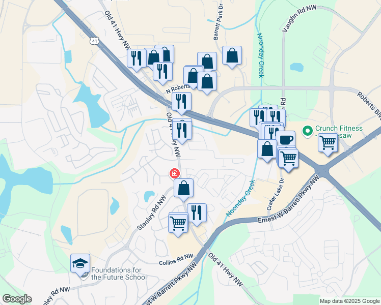 map of restaurants, bars, coffee shops, grocery stores, and more near 1519 Dolcetto Trace in Kennesaw