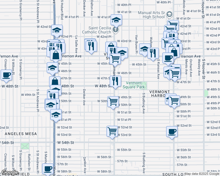 map of restaurants, bars, coffee shops, grocery stores, and more near 4713 Normandie Avenue in Los Angeles