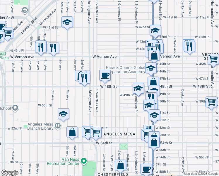 map of restaurants, bars, coffee shops, grocery stores, and more near 4715 South Wilton Place in Los Angeles