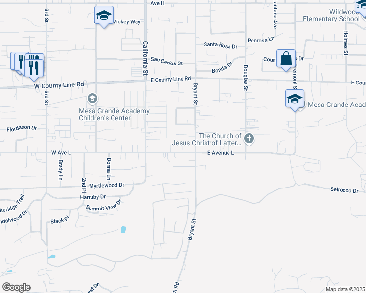 map of restaurants, bars, coffee shops, grocery stores, and more near 170 East Avenue L in Calimesa