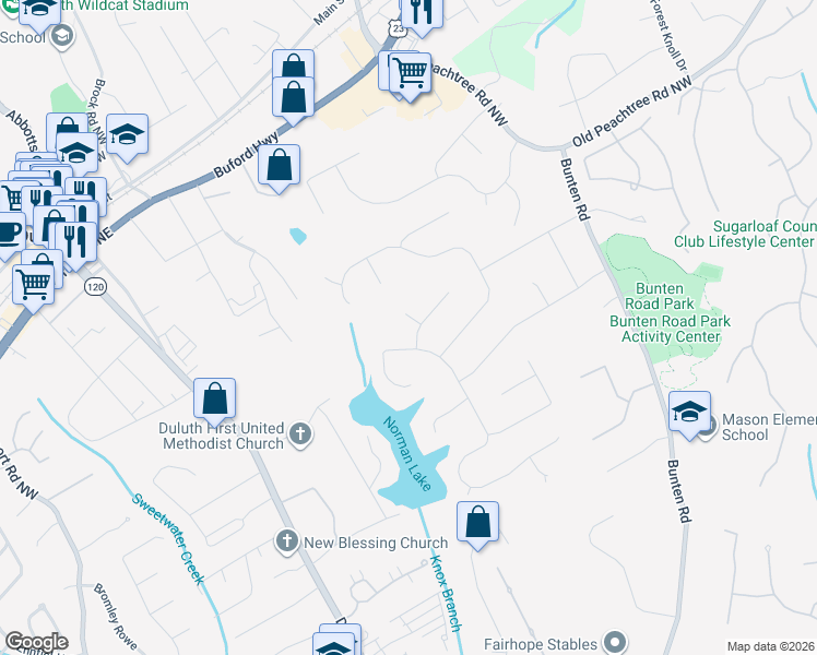 map of restaurants, bars, coffee shops, grocery stores, and more near 3273 Norwood Court Northwest in Duluth