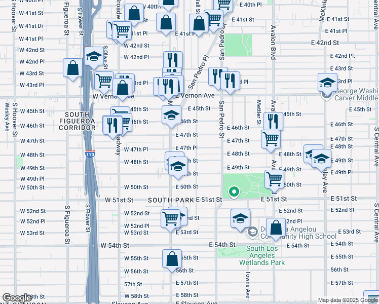 map of restaurants, bars, coffee shops, grocery stores, and more near 4721 Wall Street in Los Angeles