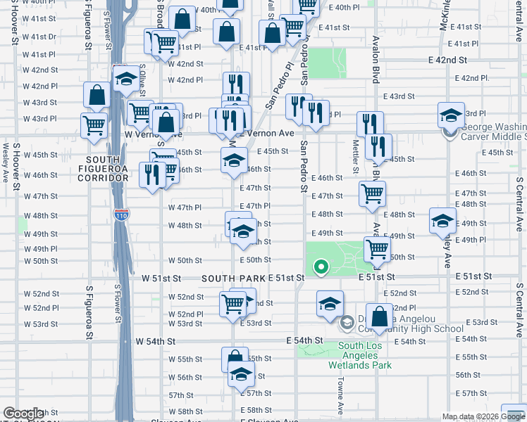 map of restaurants, bars, coffee shops, grocery stores, and more near 4721 Wall Street in Los Angeles