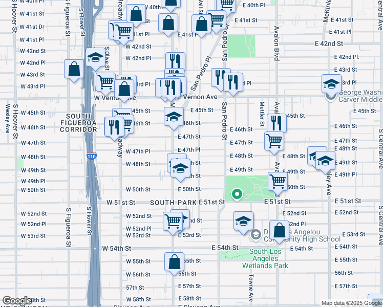 map of restaurants, bars, coffee shops, grocery stores, and more near 4721 Wall Street in Los Angeles