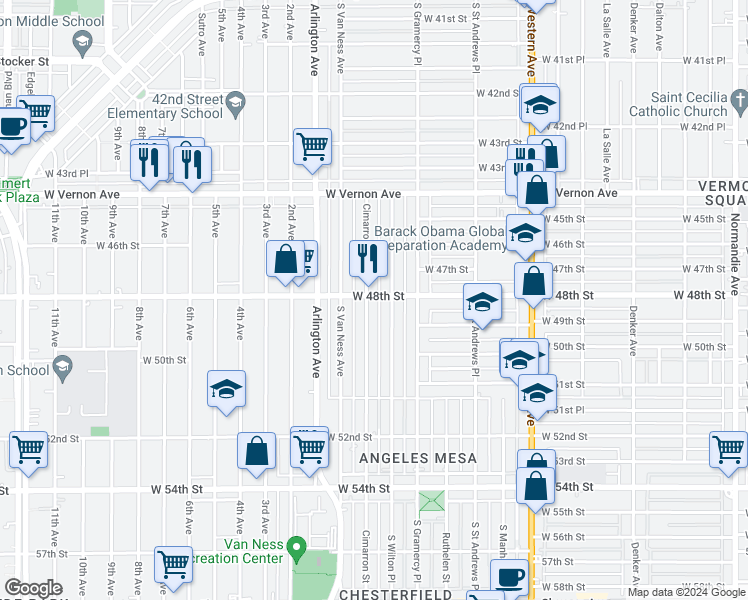 map of restaurants, bars, coffee shops, grocery stores, and more near 4715 South Wilton Place in Los Angeles
