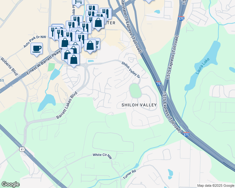 map of restaurants, bars, coffee shops, grocery stores, and more near 1973 Hoods Fort Circle Northwest in Kennesaw