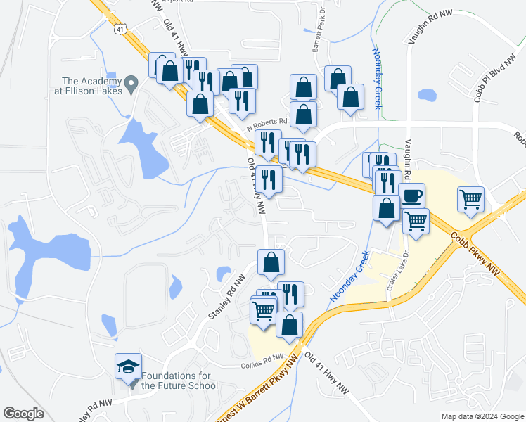map of restaurants, bars, coffee shops, grocery stores, and more near 1983 Old 41 Highway Northwest in Kennesaw