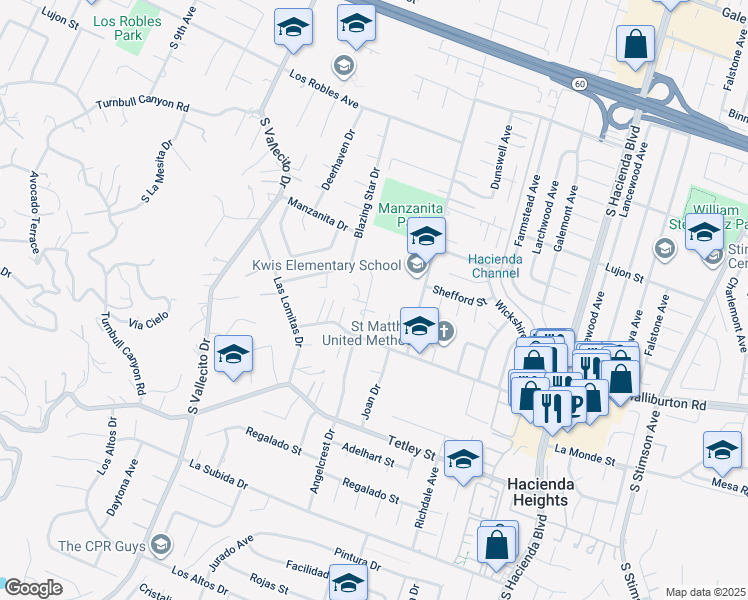 map of restaurants, bars, coffee shops, grocery stores, and more near 2004 Angelcrest Drive in Hacienda Heights