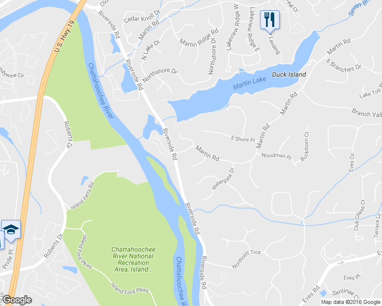 map of restaurants, bars, coffee shops, grocery stores, and more near 8920 Martin Road in Roswell