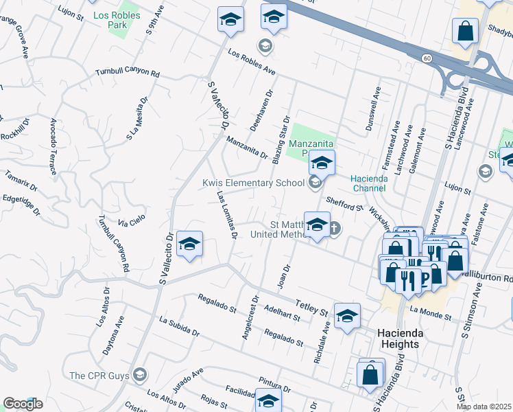 map of restaurants, bars, coffee shops, grocery stores, and more near 15431 Newton Street in La Puente