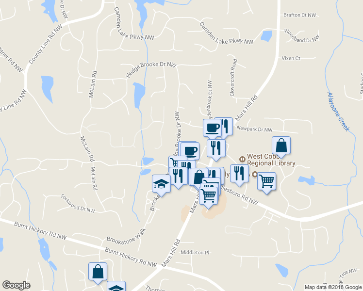 map of restaurants, bars, coffee shops, grocery stores, and more near 5357 Manor View Drive Northwest in Acworth