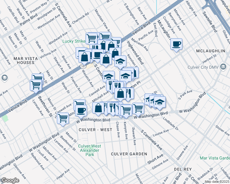 map of restaurants, bars, coffee shops, grocery stores, and more near 3961 South Centinela Avenue in Los Angeles