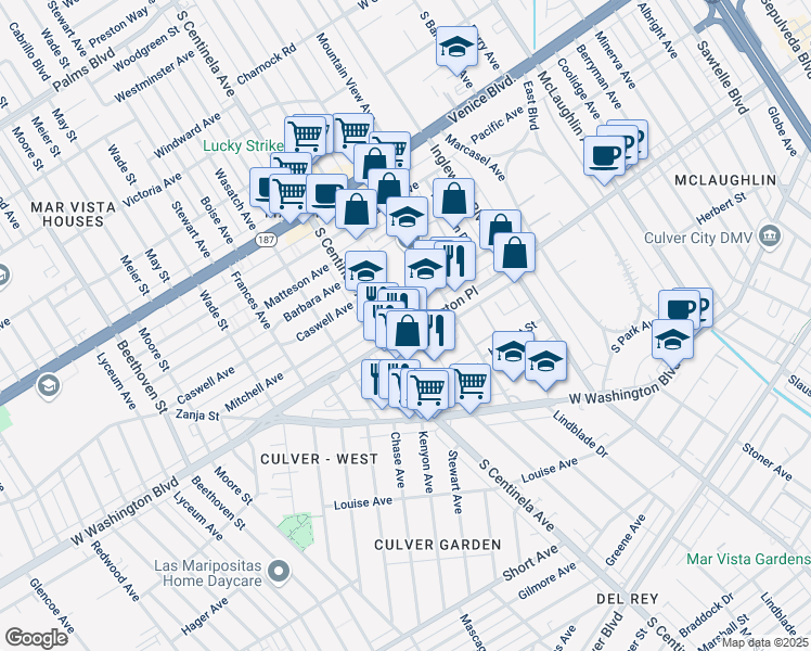 map of restaurants, bars, coffee shops, grocery stores, and more near 12308 Mitchell Avenue in Los Angeles