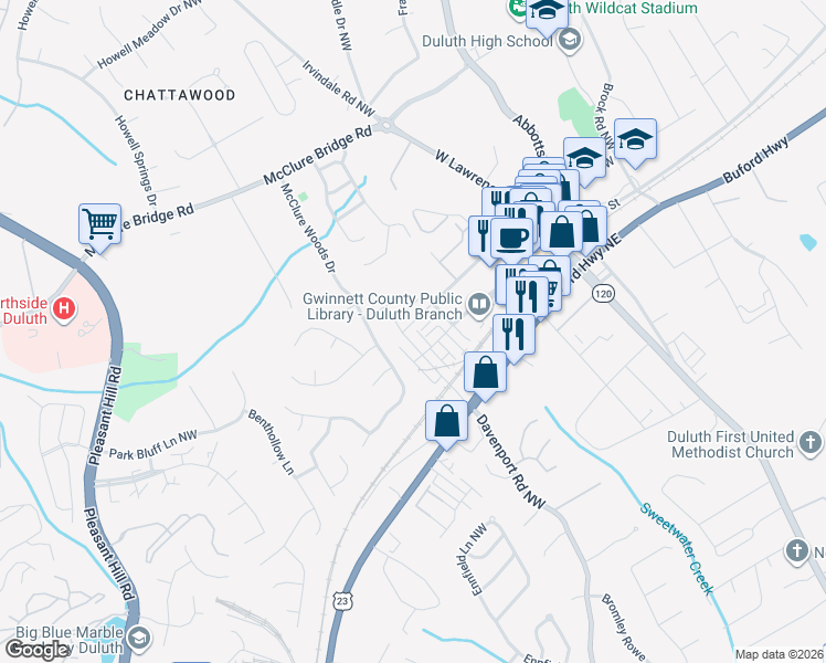 map of restaurants, bars, coffee shops, grocery stores, and more near 3301 Hill Street Northwest in Duluth