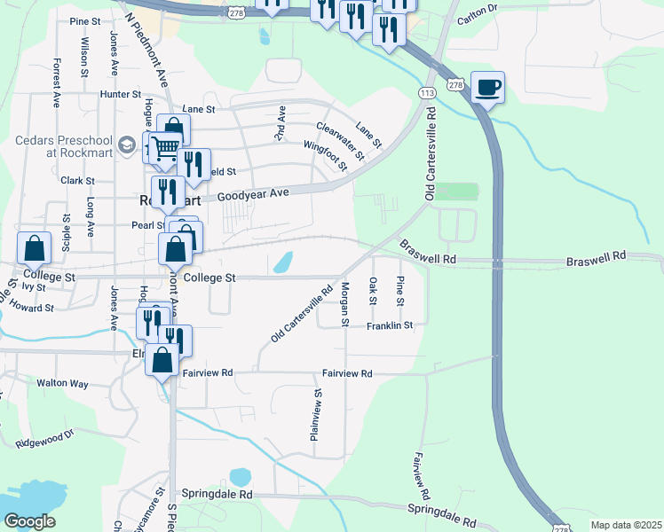 map of restaurants, bars, coffee shops, grocery stores, and more near 862 College Street in Rockmart