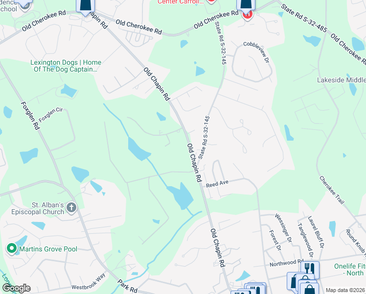 map of restaurants, bars, coffee shops, grocery stores, and more near 107 Sharon Lake Court in Lexington