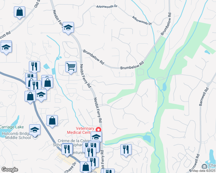 map of restaurants, bars, coffee shops, grocery stores, and more near Eagle Glen Road in Johns Creek
