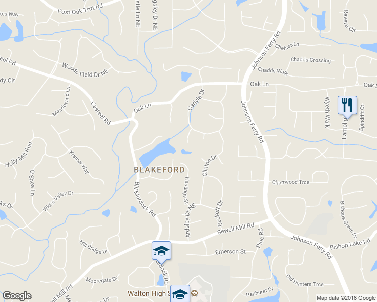 map of restaurants, bars, coffee shops, grocery stores, and more near 2160 West Carlyle Court in Marietta