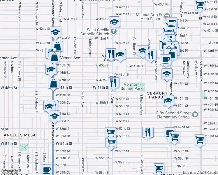 map of restaurants, bars, coffee shops, grocery stores, and more near 4713 Normandie Avenue in Los Angeles