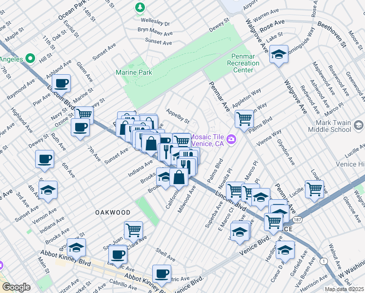 map of restaurants, bars, coffee shops, grocery stores, and more near 1000 Doreen Place in Los Angeles