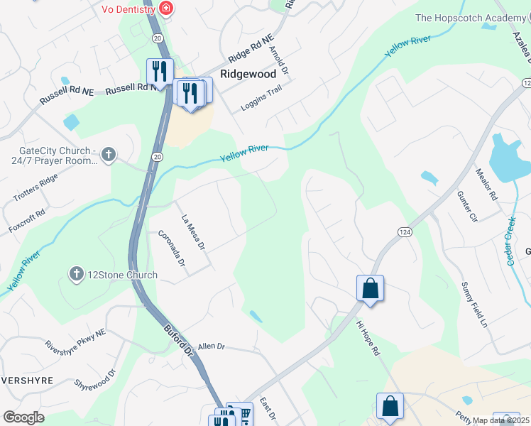 map of restaurants, bars, coffee shops, grocery stores, and more near 722 Lauren Circle in Lawrenceville