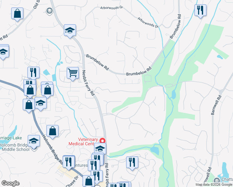 map of restaurants, bars, coffee shops, grocery stores, and more near 48 Eagle Glen Road in Alpharetta