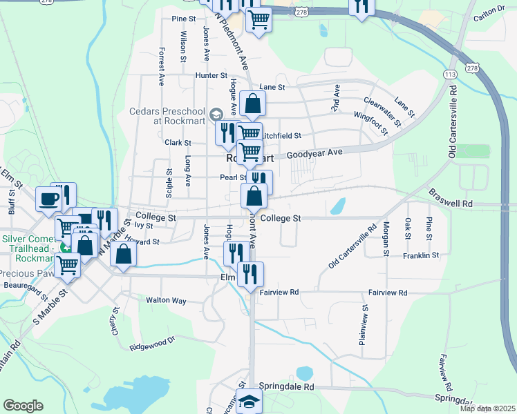 map of restaurants, bars, coffee shops, grocery stores, and more near 406 North Piedmont Avenue in Rockmart