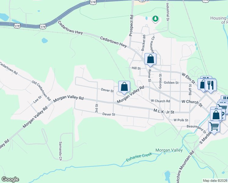 map of restaurants, bars, coffee shops, grocery stores, and more near 108 2nd Street in Rockmart