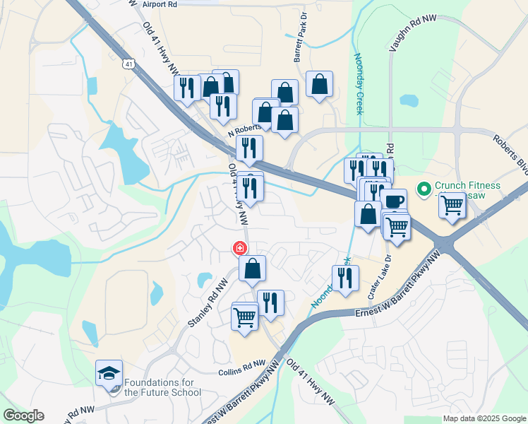map of restaurants, bars, coffee shops, grocery stores, and more near 1516 Dolcetto Trace in Kennesaw