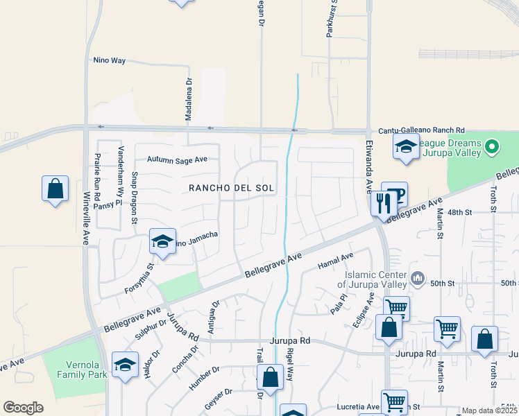 map of restaurants, bars, coffee shops, grocery stores, and more near 4829 Marrieta Street in Jurupa Valley