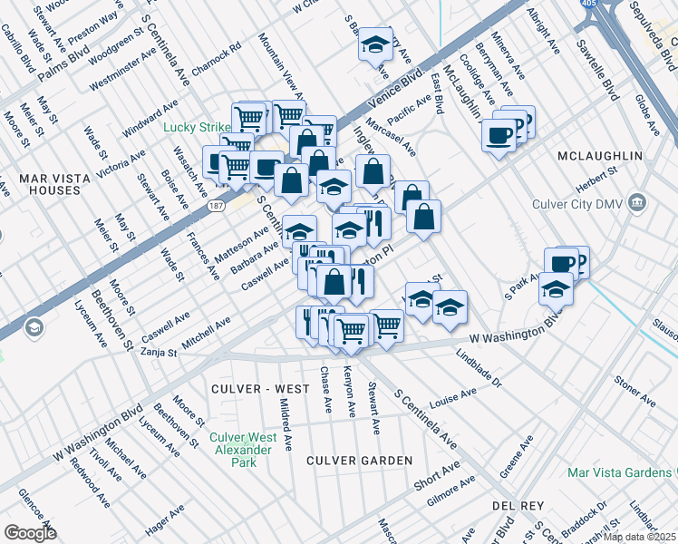 map of restaurants, bars, coffee shops, grocery stores, and more near 12308 Mitchell Avenue in Los Angeles