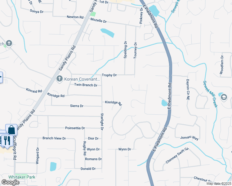 map of restaurants, bars, coffee shops, grocery stores, and more near 2067 Kinridge Court in Marietta