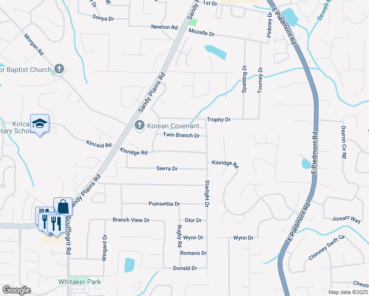 map of restaurants, bars, coffee shops, grocery stores, and more near 1871 Kinridge Road in Marietta