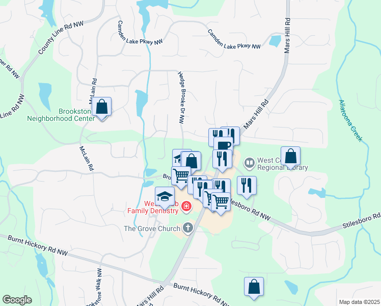 map of restaurants, bars, coffee shops, grocery stores, and more near 1814 Manor View Circle Northwest in Acworth